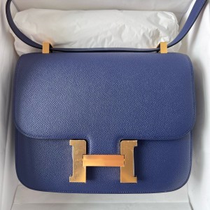 Hermes Constance 24 Handmade Bag In Blue Saphir Epsom Calfskin