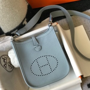 Hermes Mini Evelyne 16 Amazone Bag in Blue Lin Clemence Leather