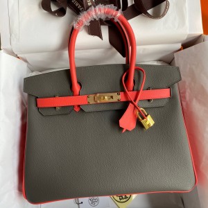 Hermes HSS Birkin 30 Bicolor Bag in Etain and Piment Epsom Calfskin 