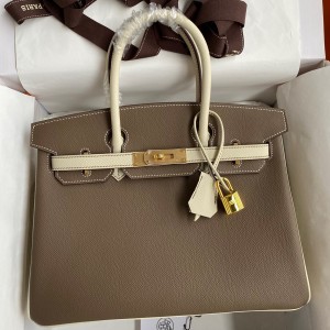 Hermes HSS Birkin 30 Bicolor Bag in Taupe and Craie Epsom Calfskin 