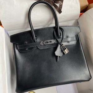 Hermes Birkin 30 Retourne Handmade Bag In Black Box Calfskin 