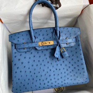 Hermes Birkin 30 Retourne Handmade Bag In Mykonos Ostrich Leather 