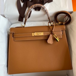 Hermes Kelly Sellier 32cm Handmade Bag In Gold Epsom Calfskin