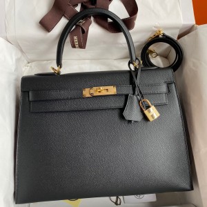 Hermes Kelly Sellier 32cm Handmade Bag In Black Epsom Calfskin