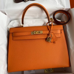Hermes Kelly Sellier 32cm Handmade Bag In Orange Epsom Calfskin