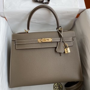 Hermes Kelly Sellier 32cm Handmade Bag In Taupe Epsom Calfskin