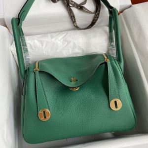 Hermes Lindy 30 Handmade Bag In Malachite Clemence Leather
