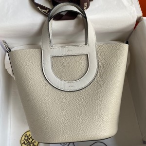 Hermes In The Loop 18 Handmade Bag in Pearl Grey Clemence Leather