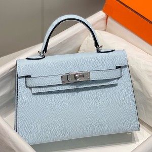 Hermes Kelly Mini II Sellier Bag in Blue Brume Epsom Leather