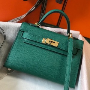 Hermes Kelly Mini II Sellier Bag in Malachite Epsom Leather