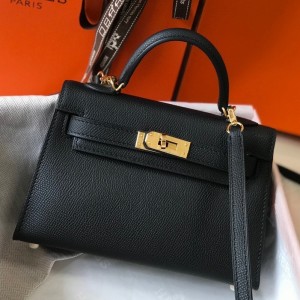 Hermes Kelly Mini II Sellier Bag in Black Epsom Leather