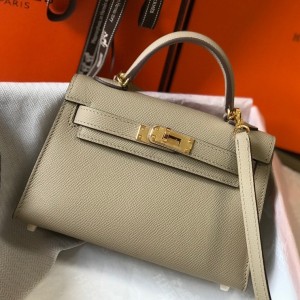 Hermes Kelly Mini II Sellier Bag in Tourterelle Epsom Leather