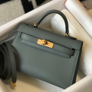 Hermes Kelly Mini II Sellier Bag in Vert Amande Epsom Leather