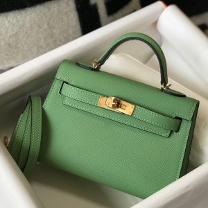 Hermes Kelly Mini II Sellier Bag in Vert Criquet Epsom Leather
