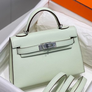 Hermes Kelly Mini II Sellier Bag in Vert Fizz Epsom Leather