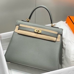 Hermes Kelly 25cm Retourne Bag in Gris Meyer Clemence Leather with GHW