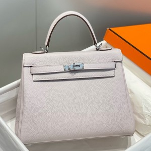 Hermes Kelly 25cm Retourne Bag in Mauve Pale Clemence Leather with GHW