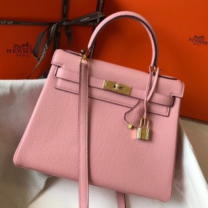 Hermes Kelly 25cm Retourne Bag in Pink Clemence Leather with GHW