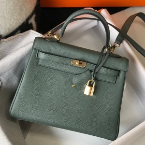 Hermes Kelly 25cm Retourne Bag in Vert Amande Clemence Leather with GHW
