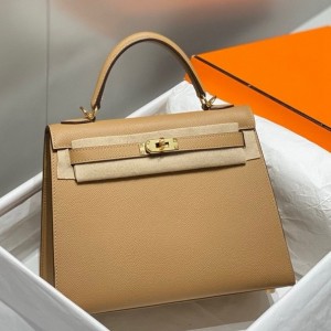 Hermes Kelly 25cm Sellier Bag in Chai Epsom Leather with GHW