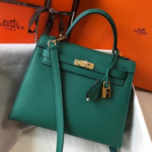 Hermes Kelly 25cm Sellier Bag in Malachite Epsom Leather with GHW