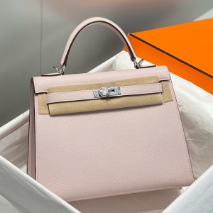 Hermes Kelly 25cm Sellier Bag in Mauve Pale Epsom Leather with PHW