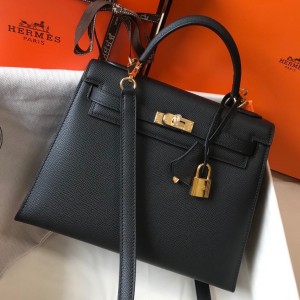 Hermes Kelly 25cm Sellier Bag in Black Epsom Leather with GHW