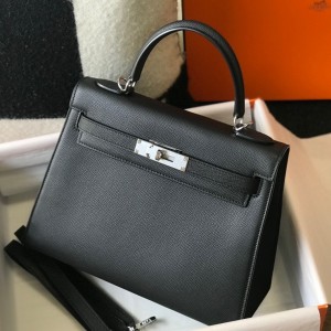 Hermes Kelly 25cm Sellier Bag in Black Epsom Leather with PHW