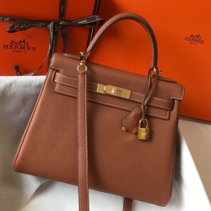 Hermes Kelly 28cm Retourne Bag in Gold Clemence Leather with GHW