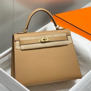 Hermes Kelly 28cm Sellier Bag in Chai Epsom Leather with GHW
