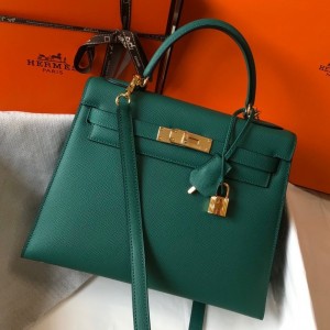 Hermes Kelly 28cm Sellier Bag in Malachite Epsom Leather with GHW