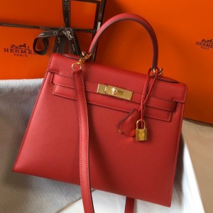 Hermes Kelly 28cm Sellier Bag in Red Epsom Leather with GHW
