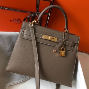Hermes Kelly 28cm Sellier Bag in Taupe Epsom Leather with GHW