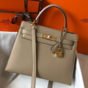 Hermes Kelly 28cm Sellier Bag in Tourterelle Epsom Leather with GHW