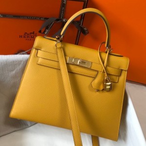 Hermes Kelly 28cm Sellier Bag in Yellow Epsom Leather with GHW