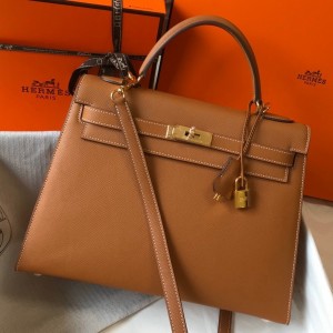 Hermes Kelly 32cm Sellier Bag in Gold Epsom Leather with GHW