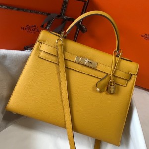Hermes Kelly 32cm Sellier Bag in Yellow Epsom Leather with GHW