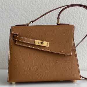 Hermes Kelly En Desordre 20 Handmade Bag In Gold Epsom Calfskin
