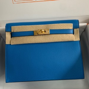 Hermes Kelly Danse II Handmade Bag In Blue Hydra Evercolor Calfskin