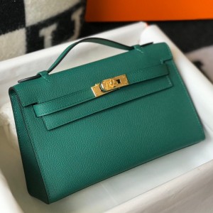 Hermes Kelly Pochette Clutch In Malachite Epsom Leather