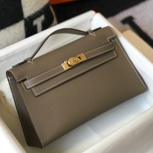 Hermes Kelly Pochette Clutch In Taupe Epsom Leather