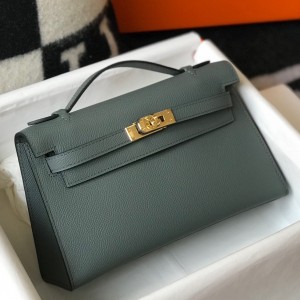 Hermes Kelly Pochette Clutch In Vert Amande Epsom Leather