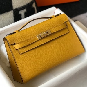 Hermes Kelly Pochette Clutch In Yellow Epsom Leather