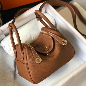 Hermes Lindy Mini Bag in Gold Clemence Leather with GHW