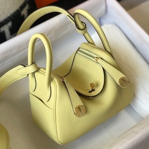 Hermes Lindy Mini Bag in Jaune Poussin Clemence Leather with GHW