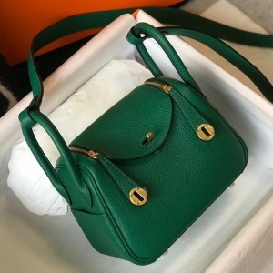 Hermes Lindy Mini Bag in Malachite Clemence Leather with GHW