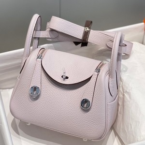 Hermes Lindy Mini Bag in Mauve Pale Clemence Leather with PHW