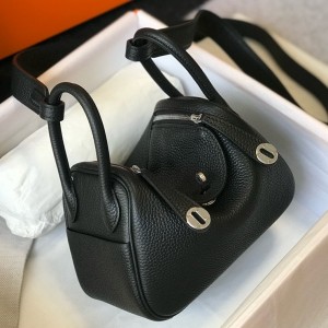 Hermes Lindy Mini Bag in Black Clemence Leather with PHW