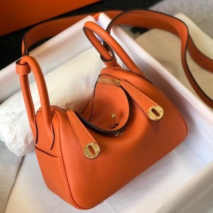 Hermes Lindy Mini Bag in Orange Clemence Leather with GHW