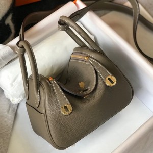 Hermes Lindy Mini Bag in Taupe Clemence Leather with GHW